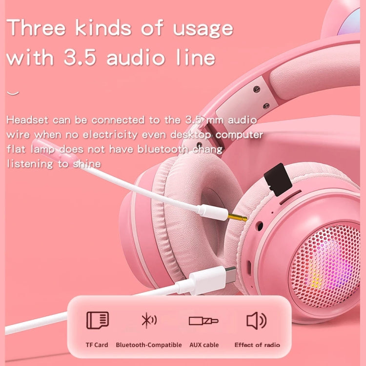 KE-01 Rabbit Ear Wireless Bluetooth 5.0 Stereo Music Foldable Headset with Mic For PC(White Pink) - Headset & Headphone by PMC TechLife | Online Shopping South Africa | PMC TechLife