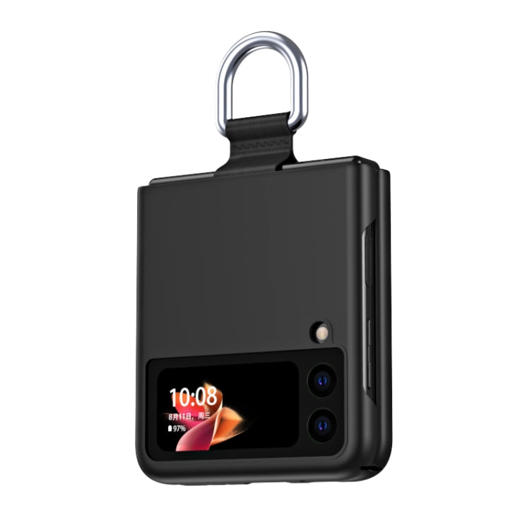 For Samsung Galaxy Z Flip3 5G Skin Feel Folding Phone Case with Drawstring Key Chain(Black) - Galaxy Phone Cases by PMC TechLife | Online Shopping South Africa | PMC TechLife | Buy Now Pay Later Mobicred