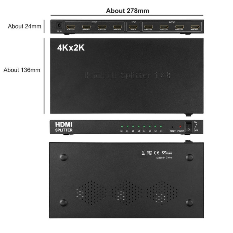 1 x 8 4K x 2K 3840*2160/30HZ HDMI Splitter - Splitter by PMC TechLife | Online Shopping South Africa | PMC TechLife