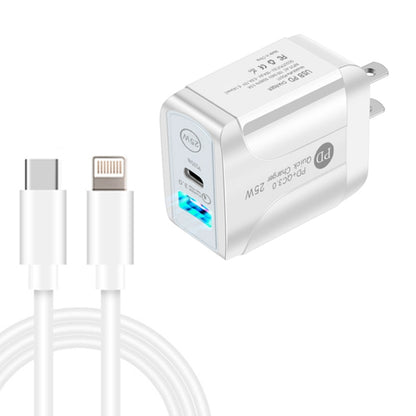 PD25W USB-C / Type-C + QC3.0 USB Dual Ports Fast Charger with USB-C to 8 Pin Data Cable, US Plug(White) - USB Charger by PMC Jewellery | Online Shopping South Africa | PMC Jewellery