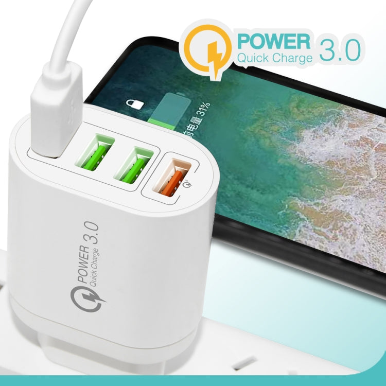 QC-04 QC3.0 + 3 x USB2.0 Multi-ports Charger with 3A USB to 8 Pin Data Cable,US Plug(White) - USB Charger by PMC TechLife | Online Shopping South Africa | PMC TechLife