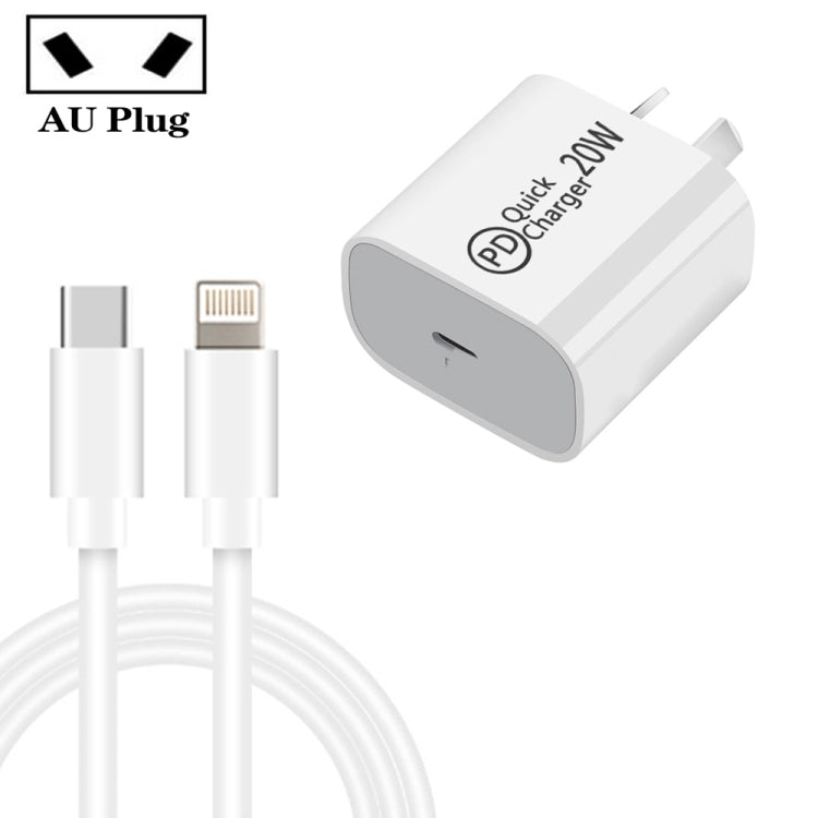 1m AU-20W PD USB-C / Type-C Travel Charger with USB-C to 8 Pin Data Cable, AU Plug - USB Charger by PMC TechLife | Online Shopping South Africa | PMC TechLife | Buy Now Pay Later Mobicred