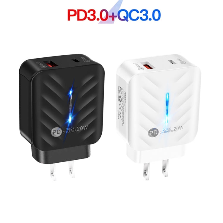 PD03 20W PD3.0 + QC3.0 USB Charger with Type-C to 8 Pin Data Cable, US Plug(Black) - USB Charger by PMC TechLife | Online Shopping South Africa | PMC TechLife | Buy Now Pay Later Mobicred