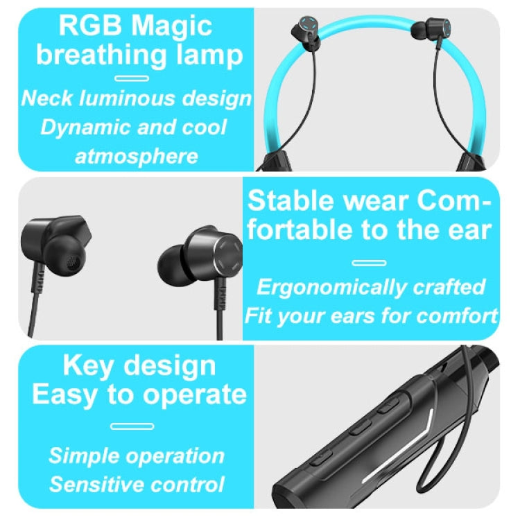 JG4 Flashing LED Neck-mounted Stereo Bluetooth Wireless Earphone(Black) - Neck-mounted Earphone by PMC TechLife | Online Shopping South Africa | PMC TechLife