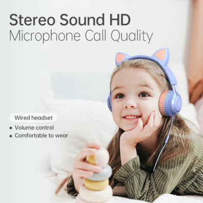 EP08 Cute Cat Ear Child Music Stereo Wired Headset with Mic(Purple) - Headset & Headphone by PMC Jewellery | Online Shopping South Africa | PMC Jewellery