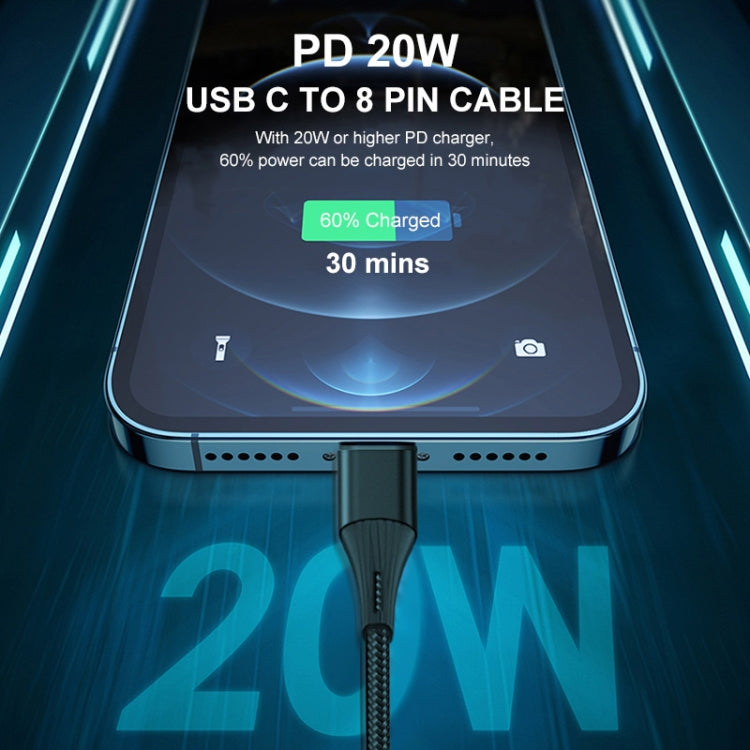 ENKAY PD 20W 3A USB-C / Type-C to 8 Pin Fast Charging Nylon Braided Data Cable, Length:1m(Black) - Normal Style Cable by ENKAY | Online Shopping South Africa | PMC Jewellery