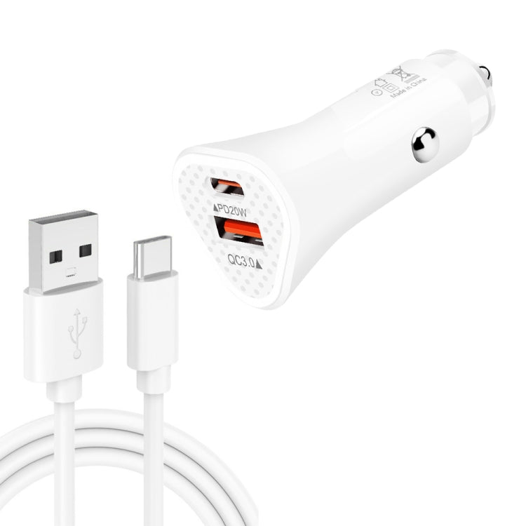 TE-P23 38W PD 20W USB-C / Type-C + QC3. 0 USB Triangle Car Charger + USB to USB-C / Type-C Data Cable, Length: 1m(White) - Car Charger by PMC Jewellery | Online Shopping South Africa | PMC Jewellery