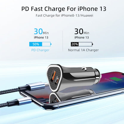 TE-P23 38W PD 20W USB-C / Type-C + QC3. 0 USB Triangle Car Charger + USB to 8 Pin Data Cable, Length: 1m(Black) - Car Charger by PMC Jewellery | Online Shopping South Africa | PMC Jewellery