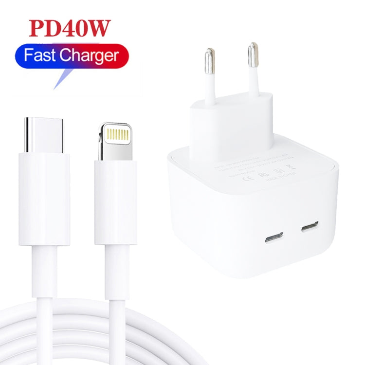 SDC-40W Dual PD USB-C / Type-C Ports Charger with 1.5m Type-C to 8 Pin Data Cable, EU Plug - USB Charger by PMC Jewellery | Online Shopping South Africa | PMC Jewellery