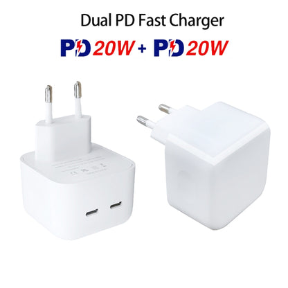 SDC-40W Dual PD USB-C / Type-C Ports Charger with 1.5m Type-C to 8 Pin Data Cable, EU Plug - USB Charger by PMC Jewellery | Online Shopping South Africa | PMC Jewellery