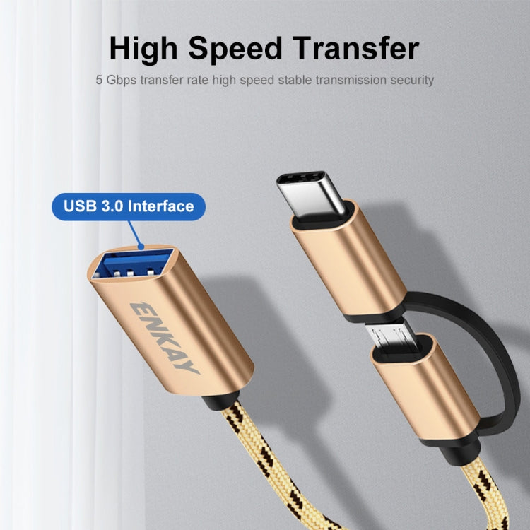 ENKAY ENK-AT113 2 in 1 Type-C / Micro USB to USB 3.0 Nylon Braided OTG Adapter Cable(Black) - OTG Adapter by ENKAY | Online Shopping South Africa | PMC TechLife | Buy Now Pay Later Mobicred