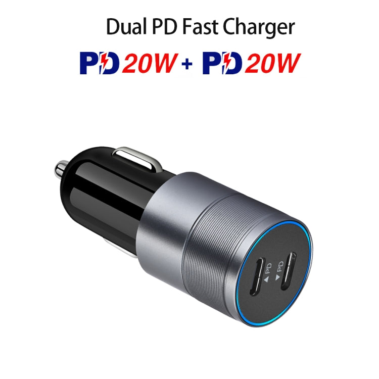 Dual PD 3.0 40W USB-C / Type-C Car Charger with 1m USB-C / Type-C to 8 Pin Data Cable(Grey) - Car Charger by PMC TechLife | Online Shopping South Africa | PMC TechLife