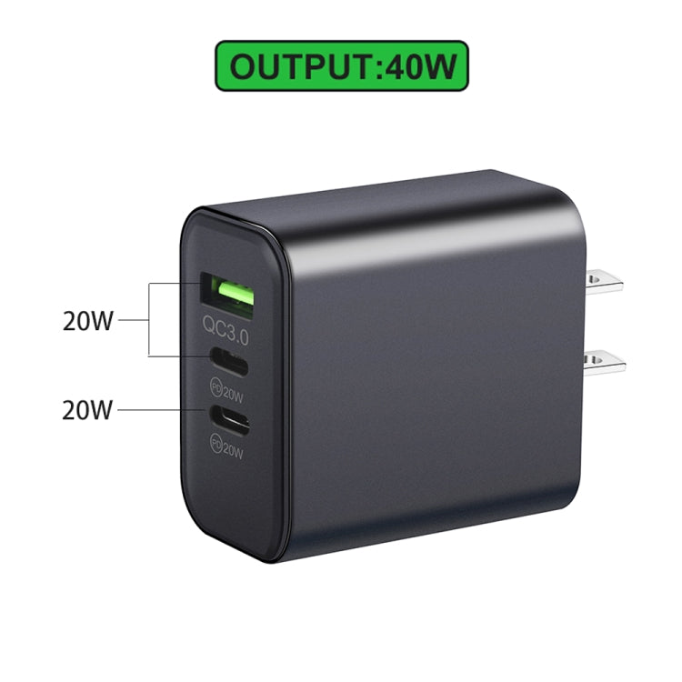 40W Dual PD + QC3.0 Ports Charger with Type-C to 8 Pin Data Cable(US Plug) - USB Charger by PMC Jewellery | Online Shopping South Africa | PMC Jewellery