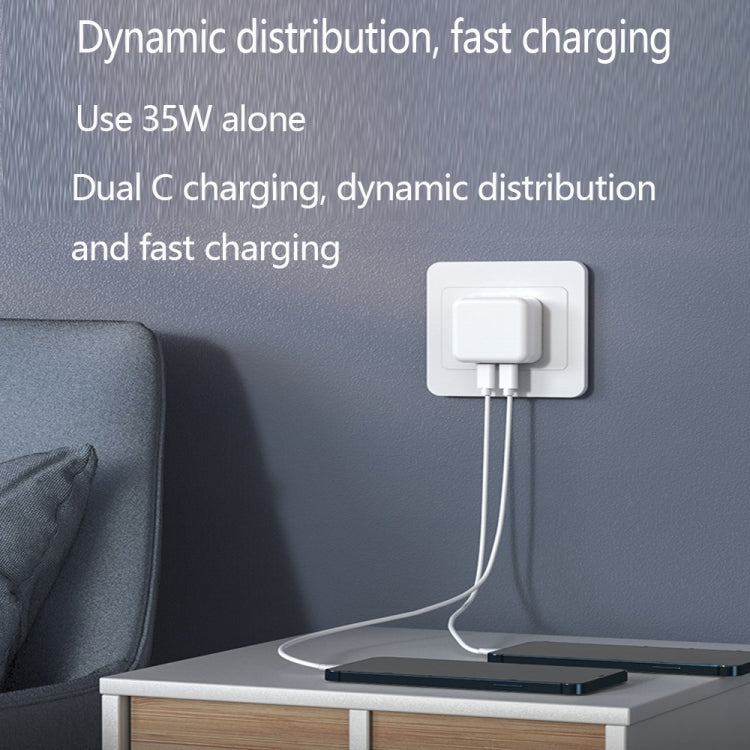 PD 35W Dual USB-C / Type-C Ports Charger with 1.5m Type-C to 8 Pin Data Cable, US Plug - free shipping - PMC TechLife - Order now!