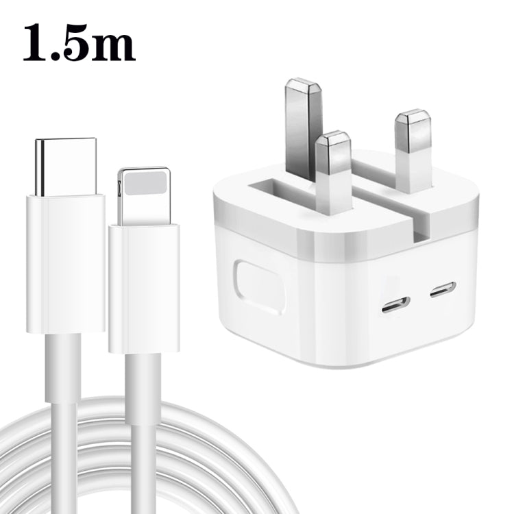 PD 35W Dual USB-C / Type-C Ports Charger with 1.5m Type-C to 8 Pin Data Cable, UK Plug - USB Charger by PMC TechLife | Online Shopping South Africa | PMC TechLife | Buy Now Pay Later Mobicred