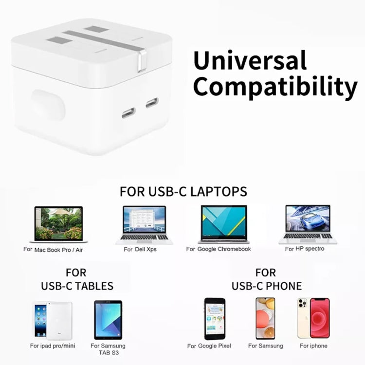 PD 35W Dual USB-C / Type-C Ports Charger with 2m Type-C to 8 Pin Data Cable, UK Plug - USB Charger by PMC TechLife | Online Shopping South Africa | PMC TechLife | Buy Now Pay Later Mobicred