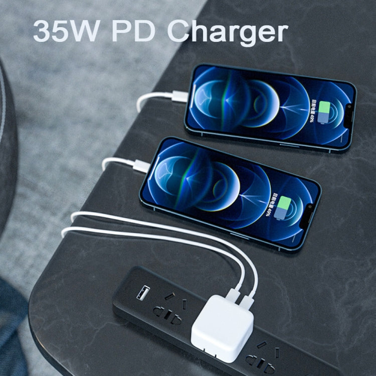 PD 35W Dual USB-C / Type-C Ports Charger with 2m Type-C to 8 Pin Data Cable, EU Plug - USB Charger by PMC TechLife | Online Shopping South Africa | PMC TechLife