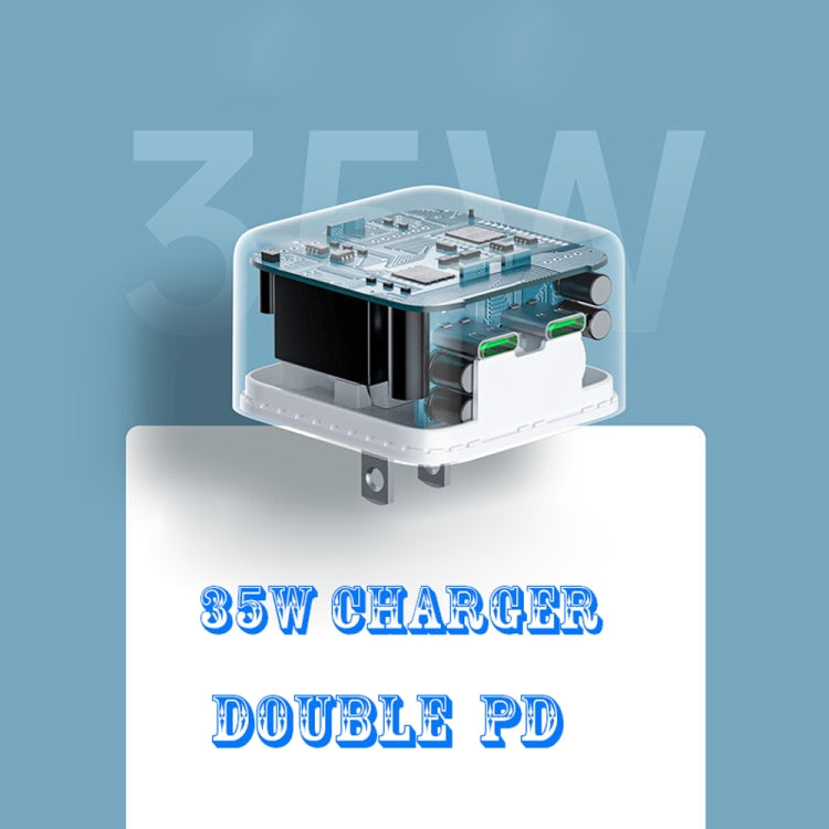 PD 35W Dual USB-C / Type-C Ports Charger with 2m Type-C to 8 Pin Data Cable, EU Plug - USB Charger by PMC TechLife | Online Shopping South Africa | PMC TechLife
