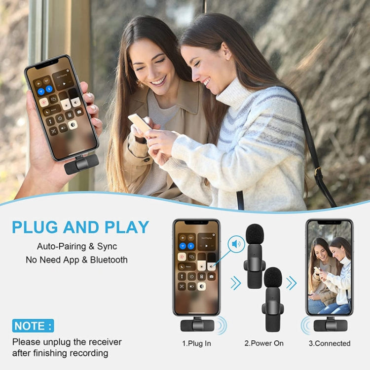 K9 2 in 1 Wireless Clip-on Auto Noise Cancelling Live Mini Microphone, Port: 8 Pin - Microphone by PMC TechLife | Online Shopping South Africa | PMC TechLife | Buy Now Pay Later Mobicred