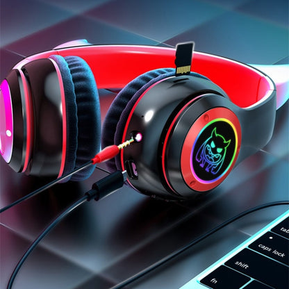 STN25 Devil Ear RGB Light Wireless Music Headset For Children with Mic(Black+Red) - Headset & Headphone by PMC Jewellery | Online Shopping South Africa | PMC Jewellery