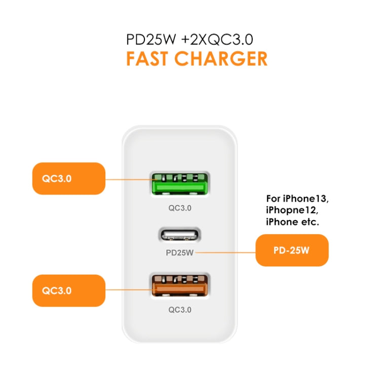 45W PD25W + 2 x QC3.0 USB Multi Port Charger with USB to 8 Pin Cable, EU Plug(White) - free shipping - PMC TechLife - Order now!