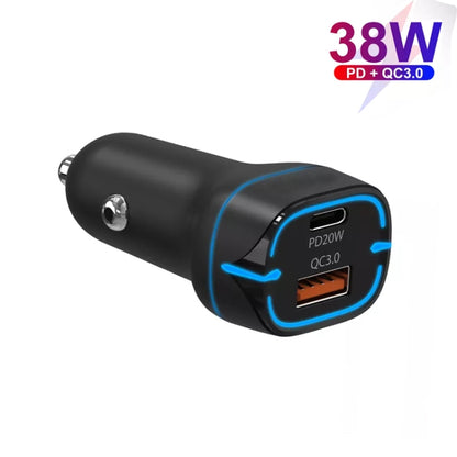 38W PD20W + QC3.0 USB Car Charger with USB to Type-C Data Cable, Length: 1m(Black) - Car Charger by PMC Jewellery | Online Shopping South Africa | PMC Jewellery