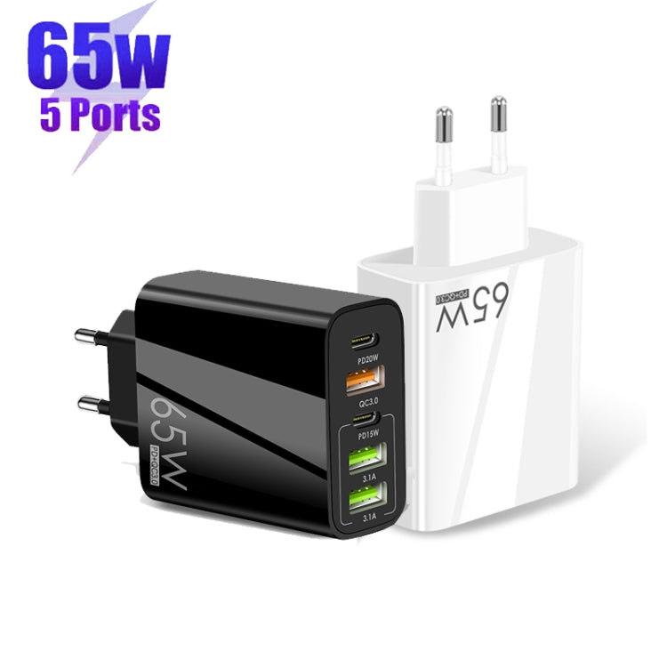 65W Dual PD Type-C + 3 x USB Multi Port Charger with 3A USB to Micro USB Data Cable, EU Plug(White) - USB Charger by PMC TechLife | Online Shopping South Africa | PMC TechLife | Buy Now Pay Later Mobicred