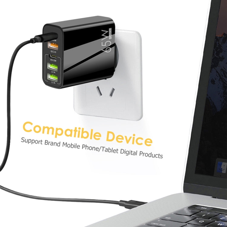 65W Dual PD Type-C + 3 x USB Multi Port Charger with 3A USB to Micro USB Data Cable, EU Plug(White) - USB Charger by PMC TechLife | Online Shopping South Africa | PMC TechLife | Buy Now Pay Later Mobicred