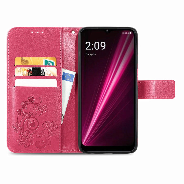 For T-Mobile REVVL 6 5G Four-leaf Clasp Embossed Buckle Leather Phone Case(Magenta) - More Brand by PMC TechLife | Online Shopping South Africa | PMC TechLife