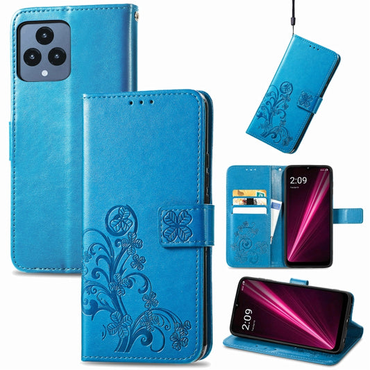 For T-Mobile REVVL 6 5G Four-leaf Clasp Embossed Buckle Leather Phone Case(Blue) - More Brand by PMC Jewellery | Online Shopping South Africa | PMC Jewellery