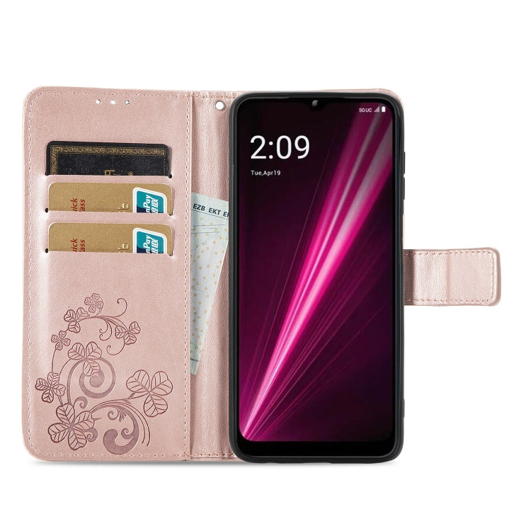 For T-Mobile Revvl 6 Pro 5G Four-leaf Clasp Embossed Buckle Leather Phone Case(Rose Gold) - More Brand by PMC Jewellery | Online Shopping South Africa | PMC Jewellery