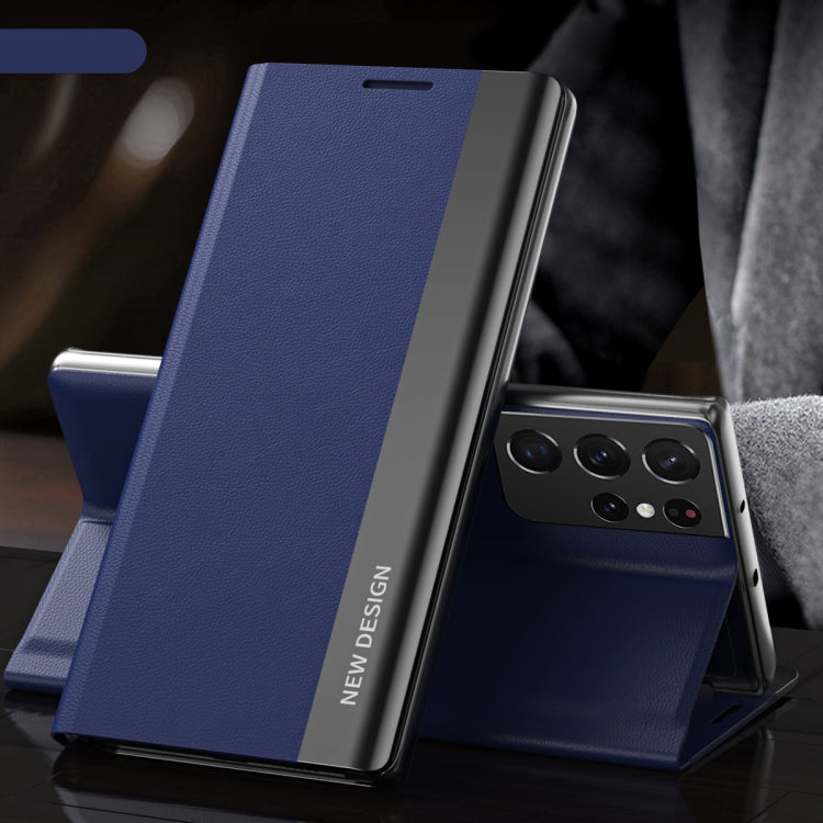 For Samsung Galaxy S23 Ultra 5G Side Electroplated Adsorption Leather Phone Case(Dark Blue) - Galaxy S23 Ultra 5G Cases by PMC TechLife | Online Shopping South Africa | PMC TechLife
