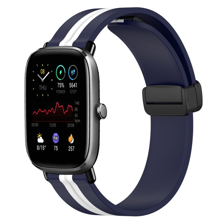 For Amazfit GTS 2 Mini 20mm Folding Magnetic Clasp Silicone Watch Band(Midnight Blue + White) - free shipping - PMC TechLife - Order now!