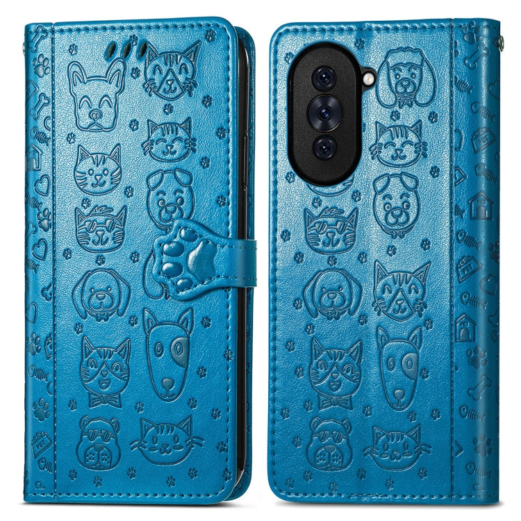 For Huawei Nova 10 Cat and Dog Embossed Leather Phone Case(Blue) - Huawei Cases by PMC Jewellery | Online Shopping South Africa | PMC Jewellery