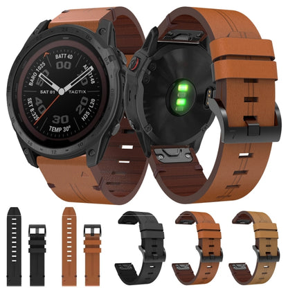 For Garmin Tactix 7 Pro 26mm Leather Steel Buckle Watch Band (Light Brown) - Smart Wear by PMC Jewellery | Online Shopping South Africa | PMC Jewellery