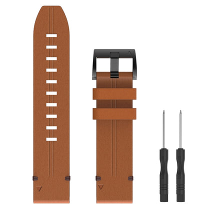 For Garmin Fenix 6X Sapphire 26mm Leather Steel Buckle Watch Band (Light Brown) - Smart Wear by PMC Jewellery | Online Shopping South Africa | PMC Jewellery