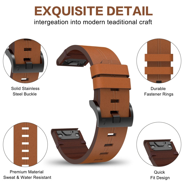 For Garmin Descent MK 2 26mm Leather Steel Buckle Watch Band (Light Brown) - Smart Wear by PMC Jewellery | Online Shopping South Africa | PMC Jewellery
