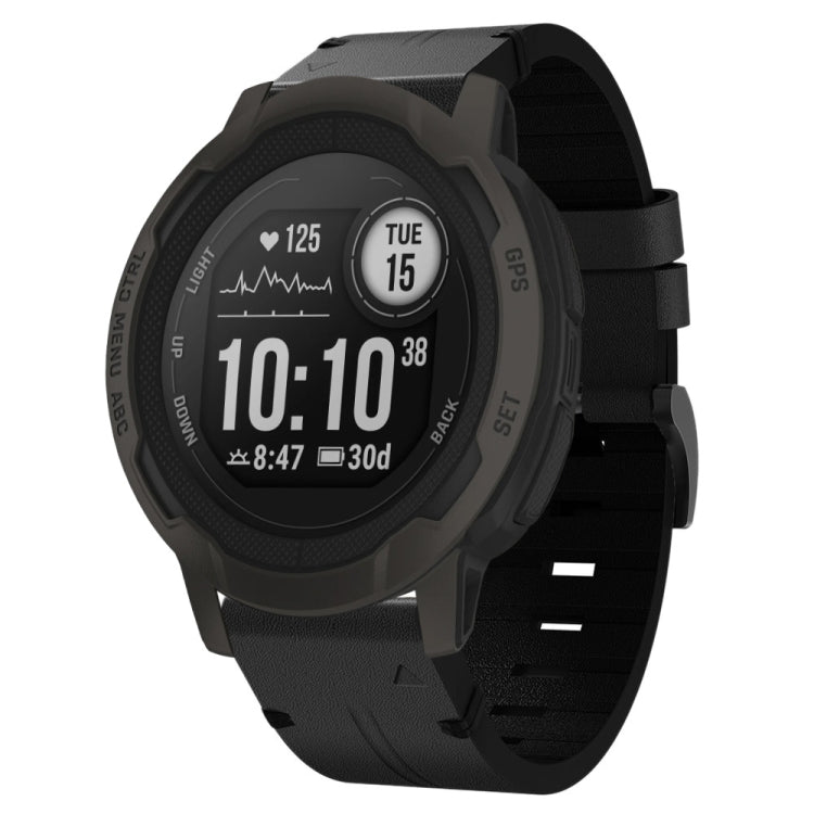 Compatible with Garmin Instinct 2 22mm Leather Steel Buckle Watch Band(Black) - Watch Bands by PMC TechLife | Online Shopping South Africa | PMC TechLife | Buy Now Pay Later Mobicred