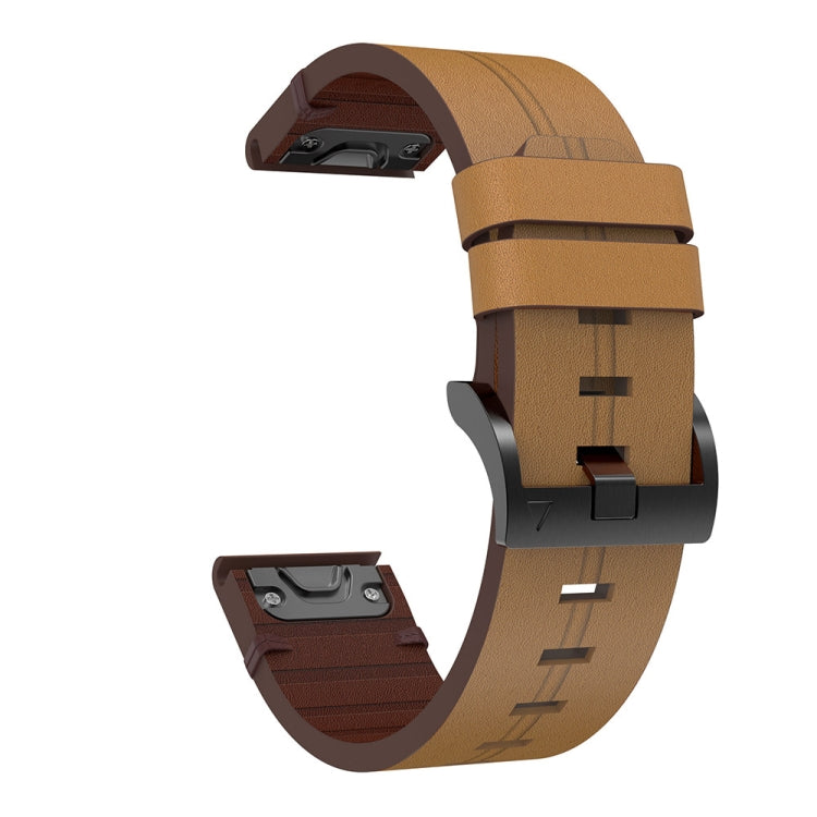 For Garmin Instinct 2 22mm Leather Steel Buckle Watch Band (Light Brown) - Smart Wear by PMC TechLife | Online Shopping South Africa | PMC TechLife