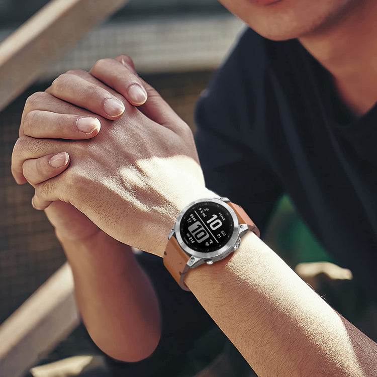 Compatible with Garmin Instinct 2 22mm Leather Steel Buckle Watch Band(Brown) - Watch Bands by PMC TechLife | Online Shopping South Africa | PMC TechLife | Buy Now Pay Later Mobicred