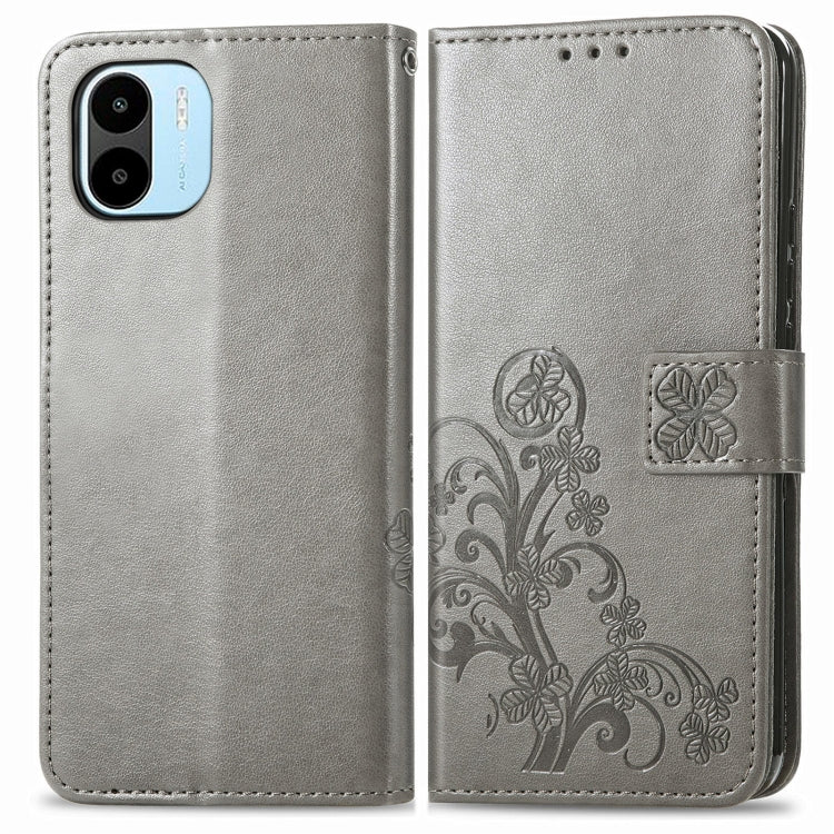 For Xiaomi Redmi A1 Four-leaf Clasp Embossed Buckle Leather Phone Case(Gray) - free shipping - PMC TechLife - Order now!