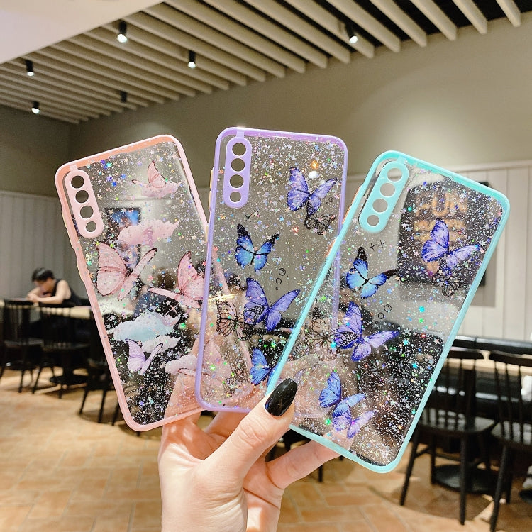 For Samsung Galaxy S22 5G Color Butterfly Glitter Epoxy TPU Phone Case(Pink) - Galaxy S22 5G Cases by PMC Jewellery | Online Shopping South Africa | PMC Jewellery