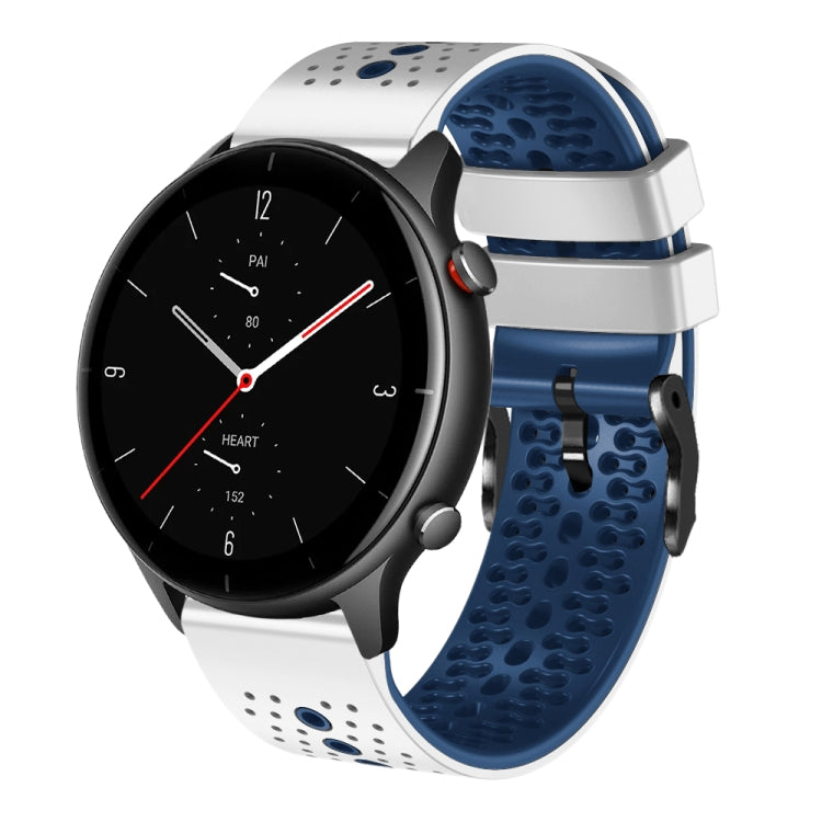 For Amazfit GTR 2e 22mm Perforated Two-Color Silicone Watch Band(White+Blue) - free shipping - PMC TechLife - Order now!
