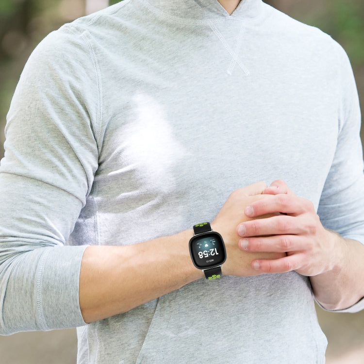 For Fitbit Versa 4 Two-Color Perforated Breathable Silicone Watch Band(Black+Lime) - free shipping - PMC TechLife - Order now!