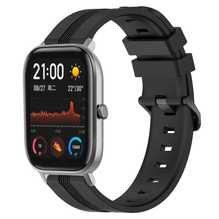 For Amazfit GTS 20mm Concave Striped Slicone Watch Band(Black) - Watch Bands by PMC TechLife | Online Shopping South Africa | PMC TechLife | Buy Now Pay Later Mobicred