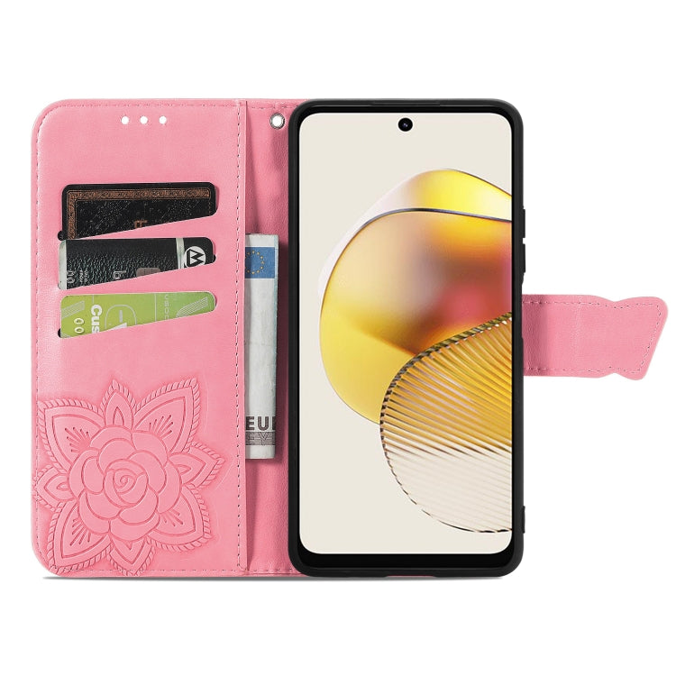 For Motorola Moto G73 Butterfly Love Flower Embossed Flip Leather Phone Case(Pink) - Motorola Cases by PMC Jewellery | Online Shopping South Africa | PMC Jewellery