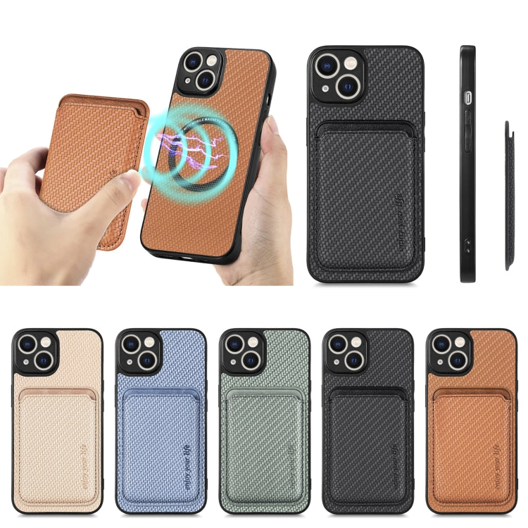 For iPhone 14 Plus Carbon Fiber Leather Card Magsafe Magnetic Phone Case(Black) - free shipping - PMC TechLife - Order now!