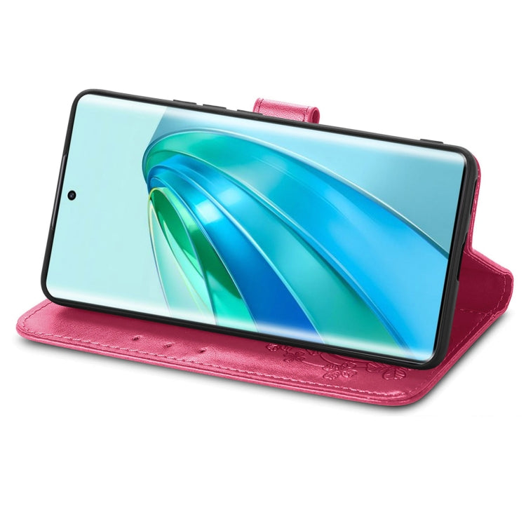 For Honor Magic5 Lite Four-leaf Clasp Embossed Buckle Leather Phone Case(Magenta) - free shipping - PMC TechLife - Order now!