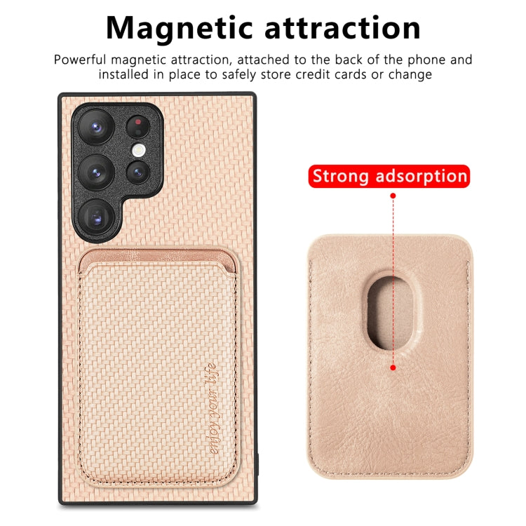 For Samsung Galaxy S22 Ultra 5G Carbon Fiber Leather Card Magsafe Magnetic Phone Case(Khaki) - Galaxy S22 Ultra 5G Cases by PMC Jewellery | Online Shopping South Africa | PMC Jewellery