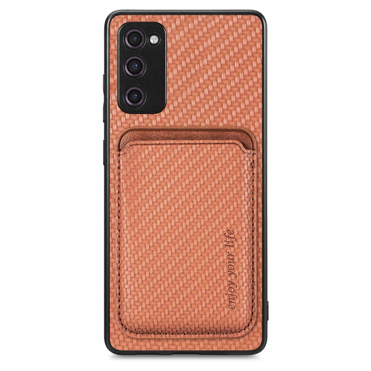 For Samsung Galaxy S21 FE 5G Carbon Fiber Leather Card Magsafe Magnetic Phone Case(Brown) - Galaxy Phone Cases by PMC Jewellery | Online Shopping South Africa | PMC Jewellery